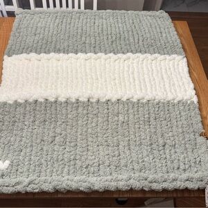 Cozy Knitted Baby  Blanket in Sage and Cream